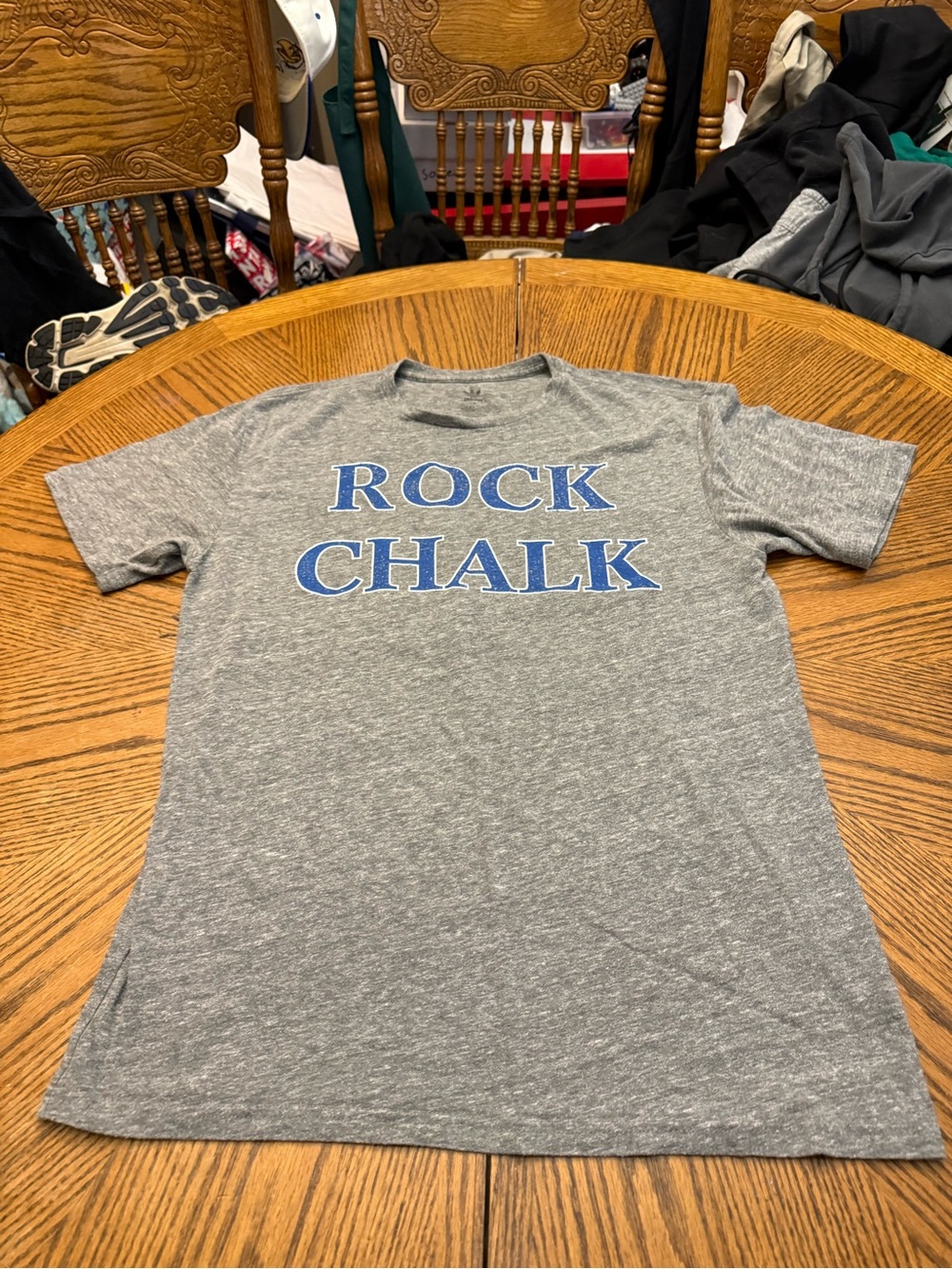Adidas Gray "Rock Chalk" Jayhawk Crewneck T-Shirt - Men's